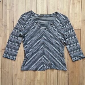 Striped chevron 3/4 sleeve 90s fitted top v neck brown sweater wool cashmere